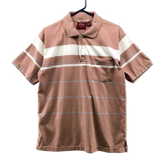 Lada The Original Style Tan Striped Colorblock Polo Shirt Mens Large L Classic - Picture 1 of 9